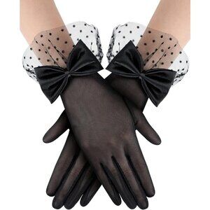 Women's Short Black Bow Lace Gloves Tea Party Elegant Opera Wedding Accessories